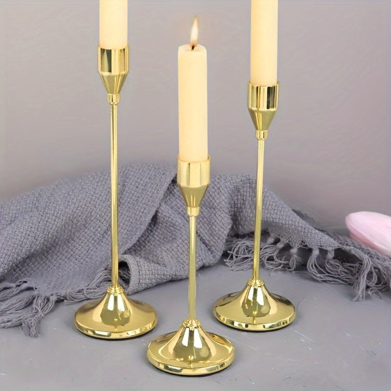 3pcs/set Elegant Candle Holder, Metal Candle Stick, Candle Holder Wedding Table Fireplace Candlestick, Mantel Party Room Decoration, Christmas Tabletop Decoration