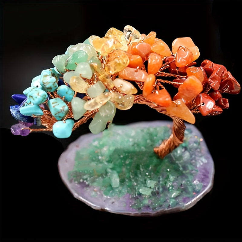 1pc Natural Reiki Crystal Healing 7 Chakra Good Luck Money Tree Crystal Tree With Agate Base - Meditation Spiritual Decor For Good Luck Wealth & Prosperity