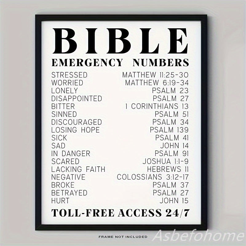 Bible Verse Emergency Numbers - Bible Verse Wall Art - Inspirational, Spiritual Typography Wall Print - Religious Gifts For Women And Men, 8x10in Unframed