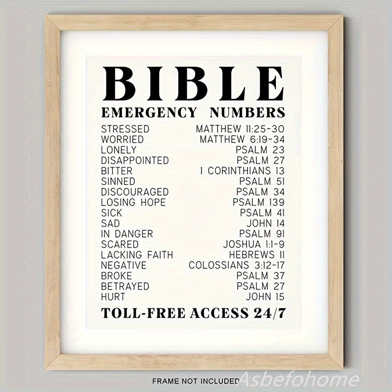 Bible Verse Emergency Numbers - Bible Verse Wall Art - Inspirational, Spiritual Typography Wall Print - Religious Gifts For Women And Men, 8x10in Unframed