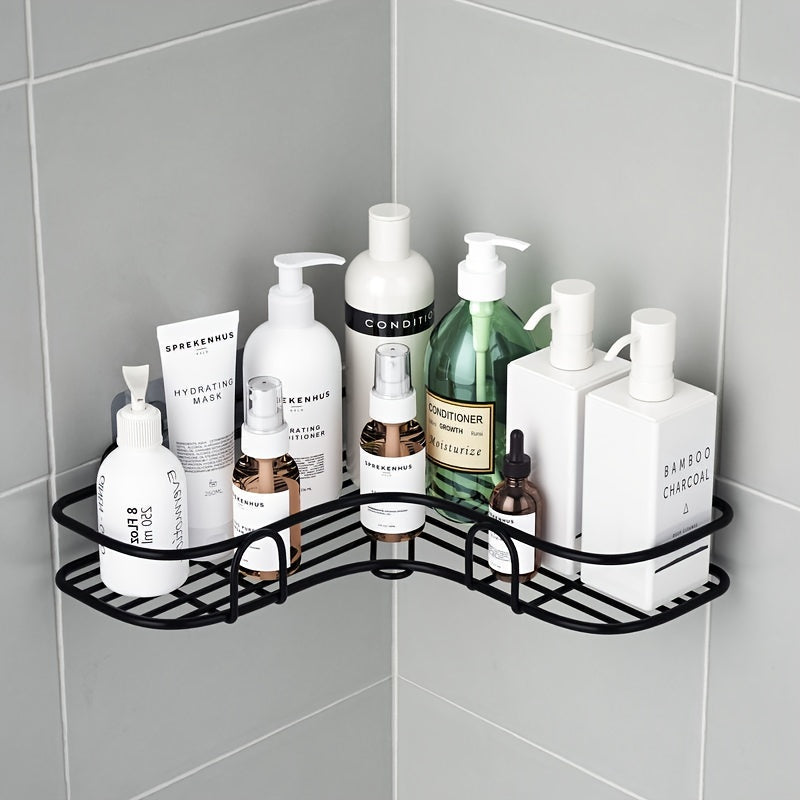 2pcs Punch-free Shower Corner Caddy, Toilet Corner Shelf, Toiletry Rack, Washroom Triangle Storage Rack, Wall Mounted Storage Rack For Bathroom