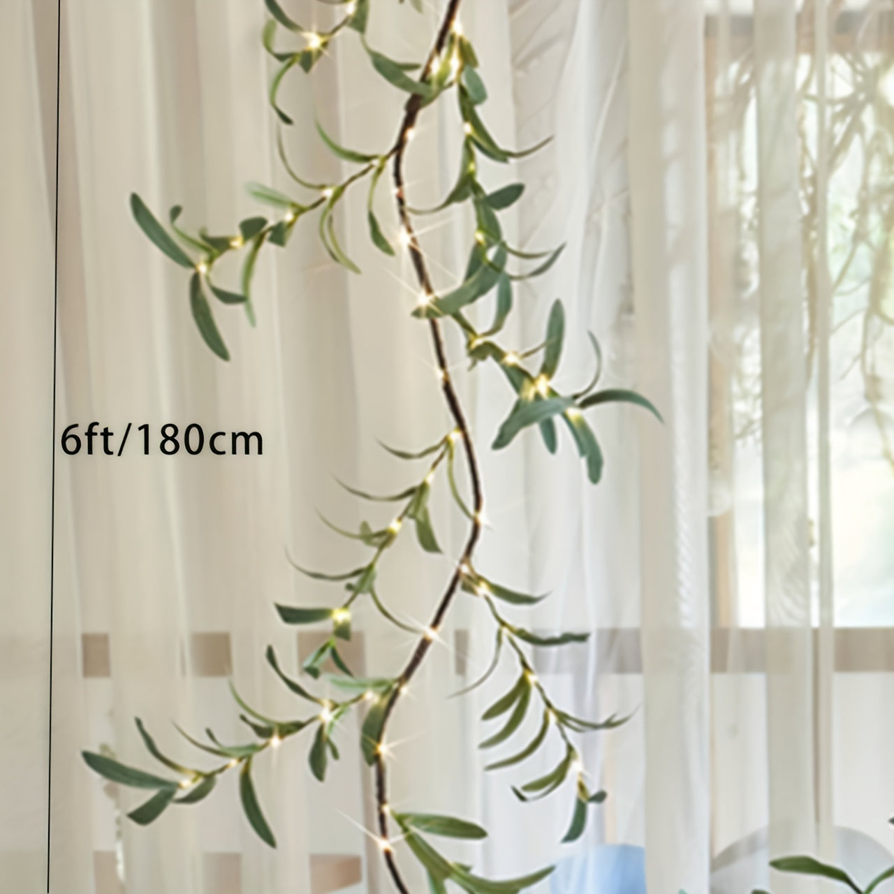 70.87inch 96LED Simulation Olive Leaf Rattan Battery Operated Lights, Fake Rattan With Timing Function, Spring Christmas Holiday Fireplace Decoration Light, Battery Powered (No Plug)