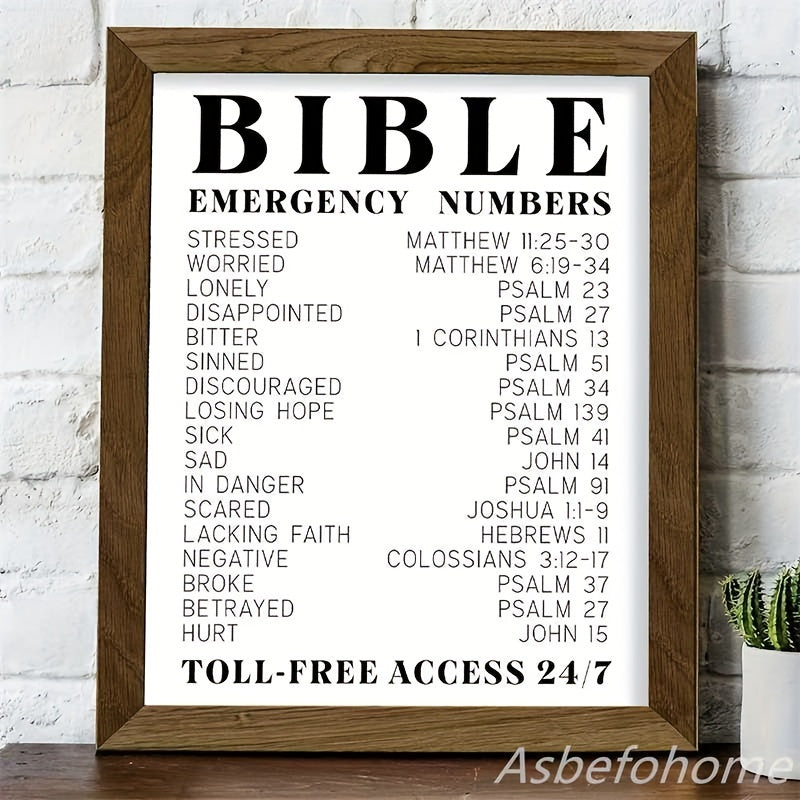 Bible Verse Emergency Numbers - Bible Verse Wall Art - Inspirational, Spiritual Typography Wall Print - Religious Gifts For Women And Men, 8x10in Unframed