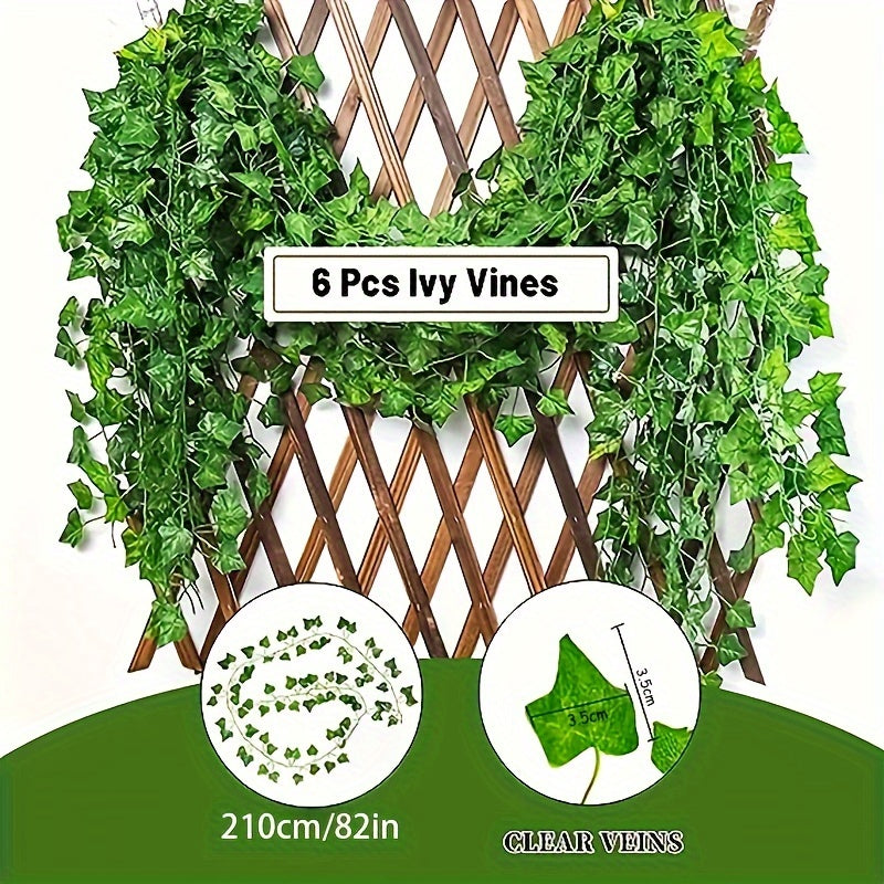 6pcs Fake Vines，82in For Room Decor, Artificial Ivy Greenery Garland Fake Leaves Hanging Plants Vine For Bedroom，Aesthetic Wedding Party Garden Greenery Decor