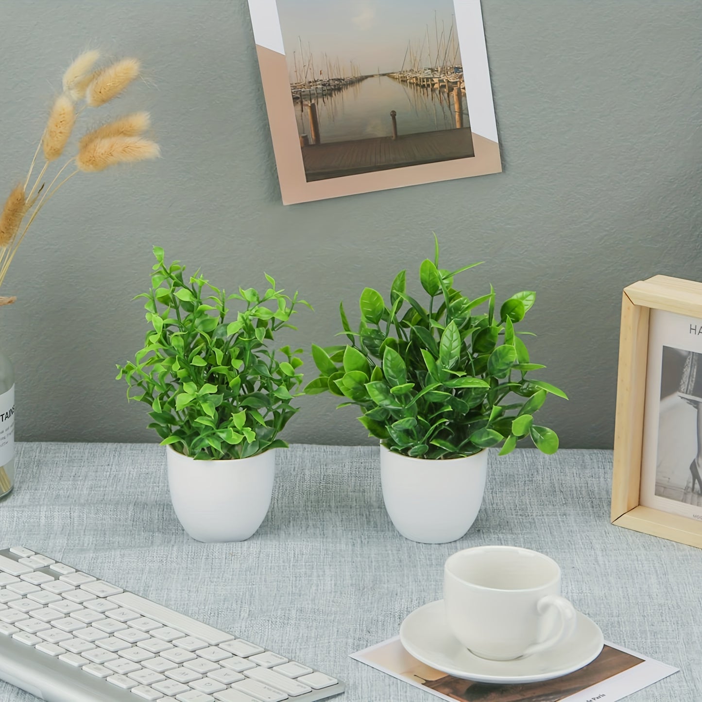 4pcs, Mini Fake Plants, 6.7inch/17cm Artificial Potted Eucalyptus Faux Plants For Home Office Farmhouse Bathroom Table Shelf Decor