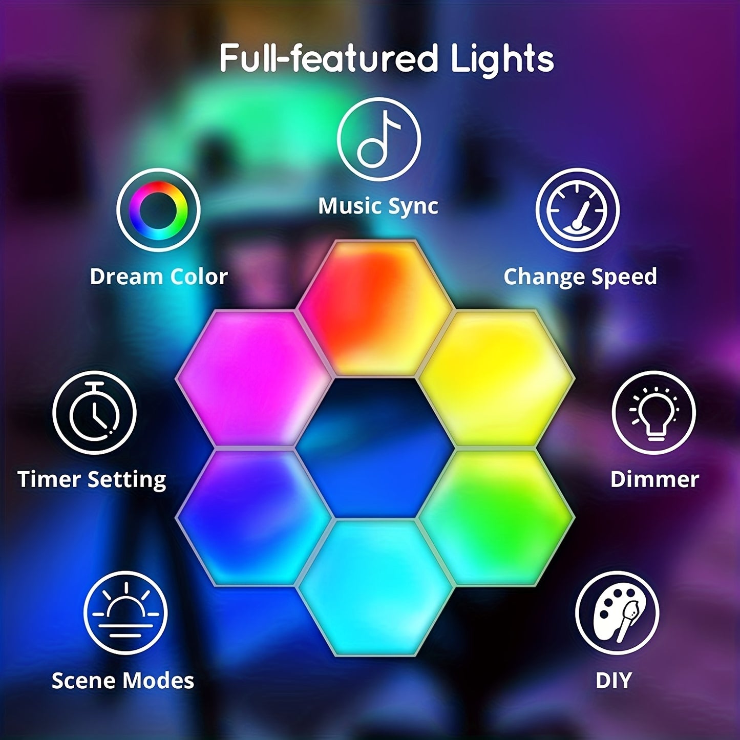 10pcs Hexagon Lights With Remote Sound Control Ligh Smart DIY Hexagon Wall Lights, Dual Control Hexagonal LED Light Wall Panels With USB-Power, Geometry Hex Lights Touch Used In Game Room Decor Party