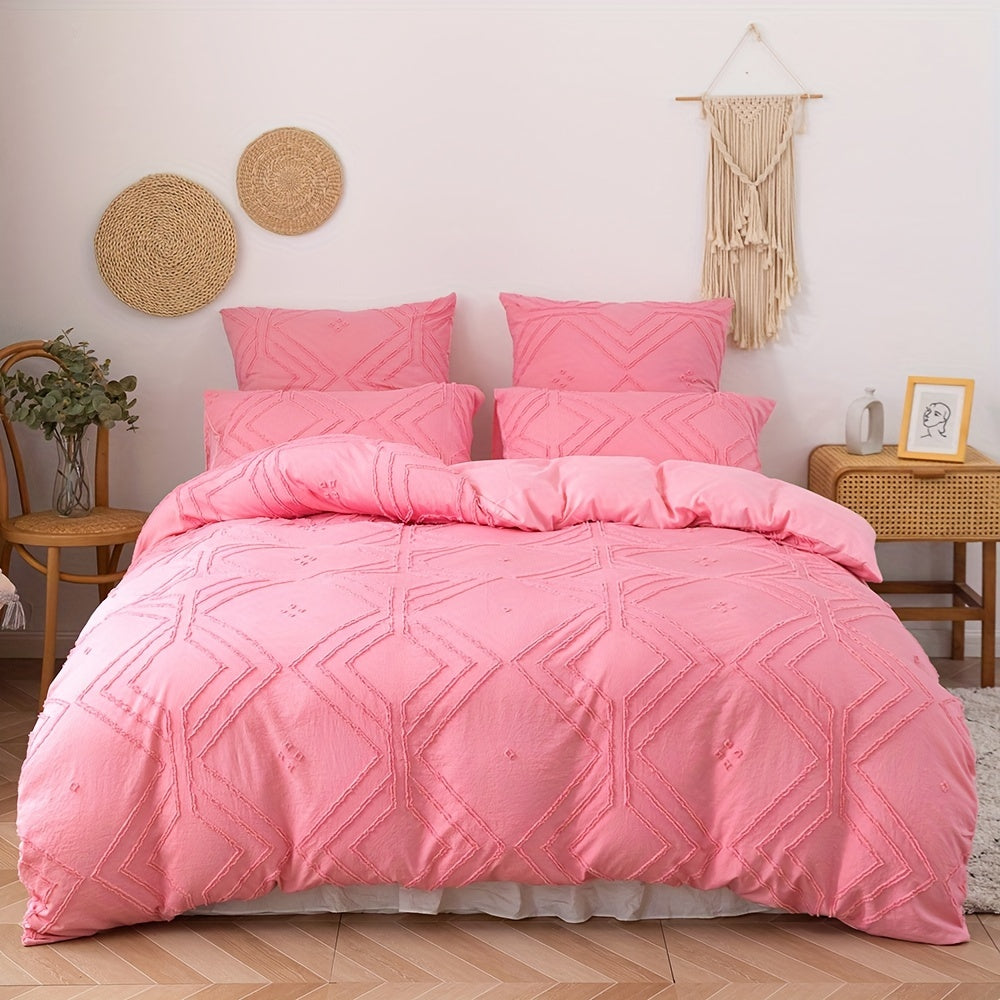 2/3pcs Boho Grid Tufted Duvet Cover Set - Soft and Comfortable Bedding for All Seasons - Includes 1 Duvet Cover and 1/2 Pillowcases (No Core Included)