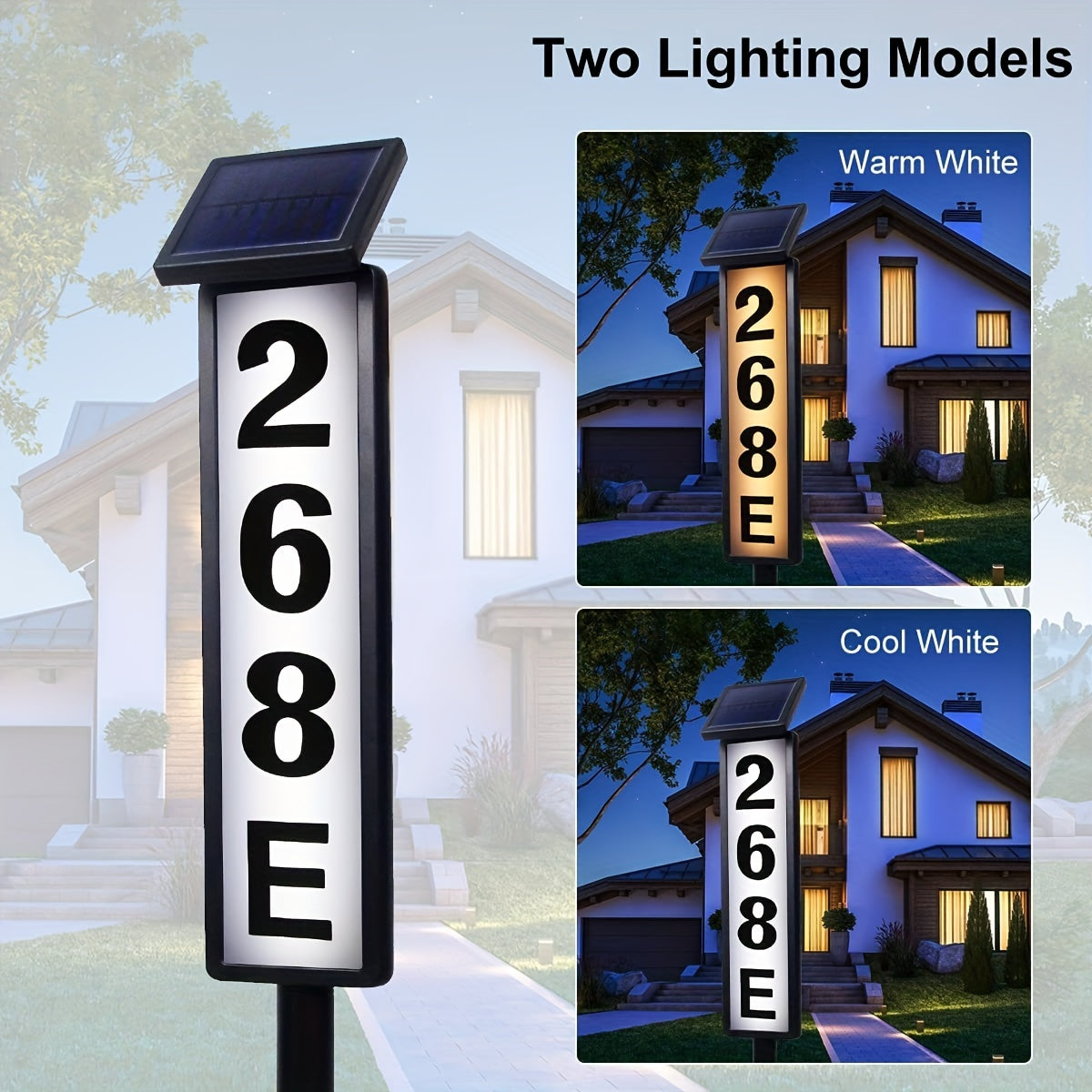 1pc Solar Address Sign, House Numbers For Outside, Lighted Address Plaque Outdoor Waterproof, Illuminated LED Address Numbers For Yard Home (Height 35 Inches)