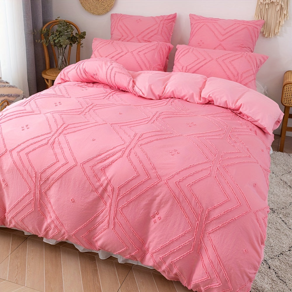 2/3pcs Boho Grid Tufted Duvet Cover Set - Soft and Comfortable Bedding for All Seasons - Includes 1 Duvet Cover and 1/2 Pillowcases (No Core Included)