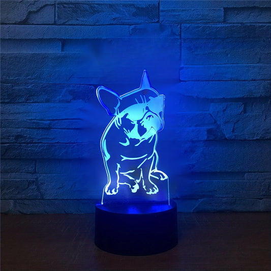 1pc French Bulldog Dog 3D Night Light, 7 Colors Changing Optical Illusion Touch Table Desk Lamp, Gifts For Home Decoration LED Lamp