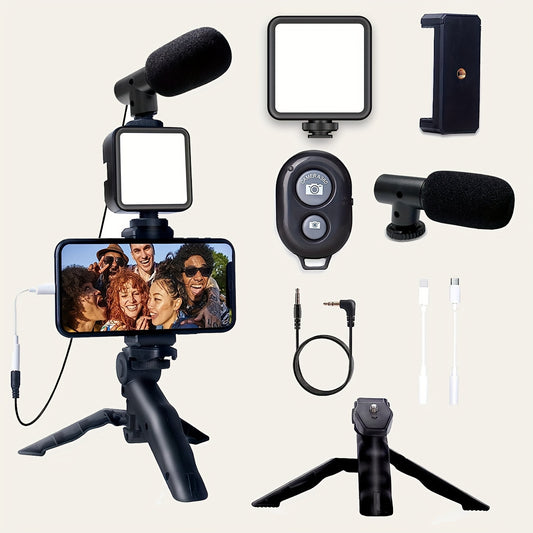 BTFOOR Vlogging Kit for iPhone, Android with Tripod, 36 LED Light, YouTube Starter kit with Mini Microphone for Live Stream, Video Calls, Vlogging, YouTube, Instagram TikTok