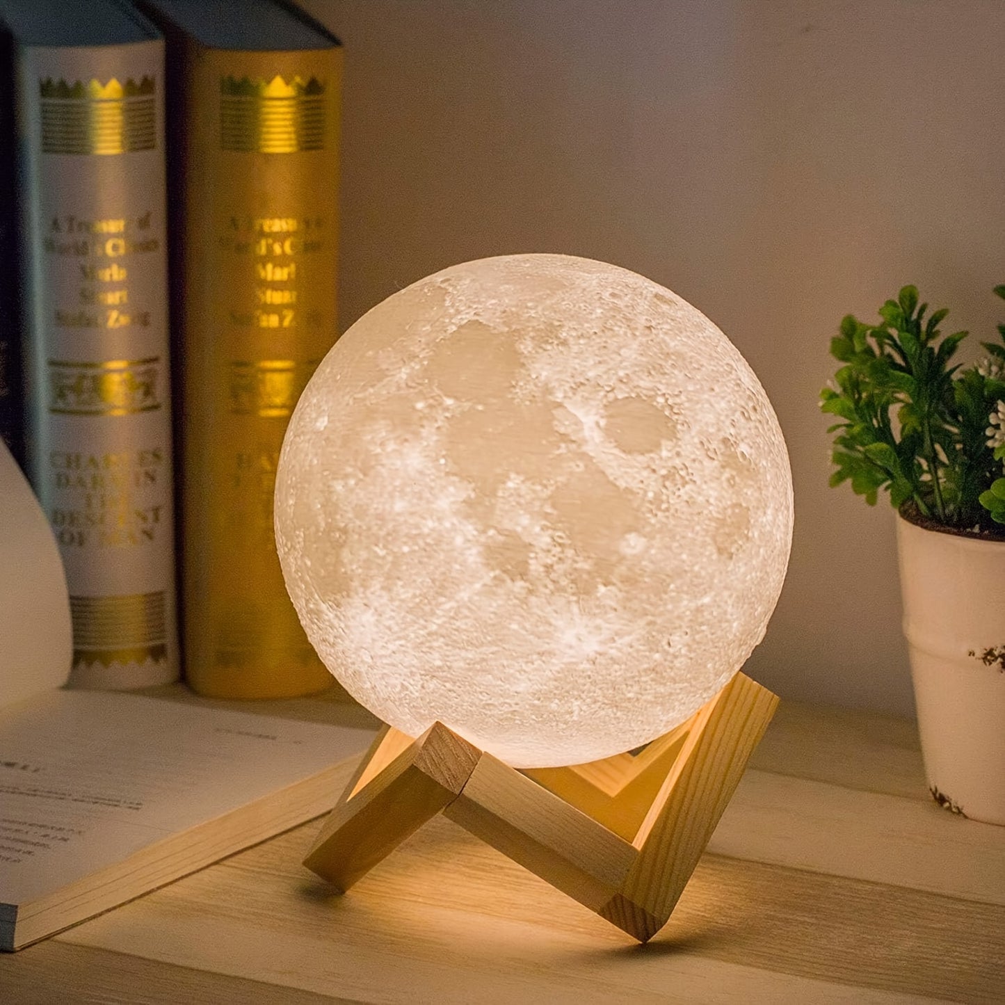 1pc 3D Moon Lamp Night Light Moon Light, 16 Colors With Wooden Stand & Remote/Touch Control And USB Rechargeable, Birthday Gifts For Women Girls Boys Mom Girlfriend