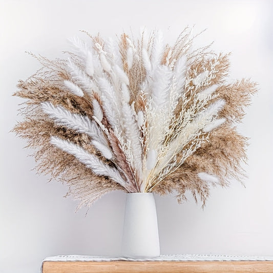 50pcs Natural Dried Pampa Grass Bouquet, Boho Home Decor Bouquet, Phragmites Dried Flowers Bouquet For Wedding Ramadan Decor, Winter Xmas Home Table Decor