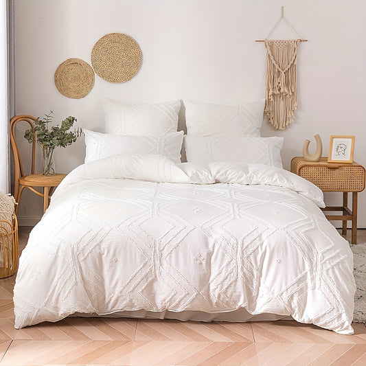 2/3pcs Boho Grid Tufted Duvet Cover Set - Soft and Comfortable Bedding for All Seasons - Includes 1 Duvet Cover and 1/2 Pillowcases (No Core Included)