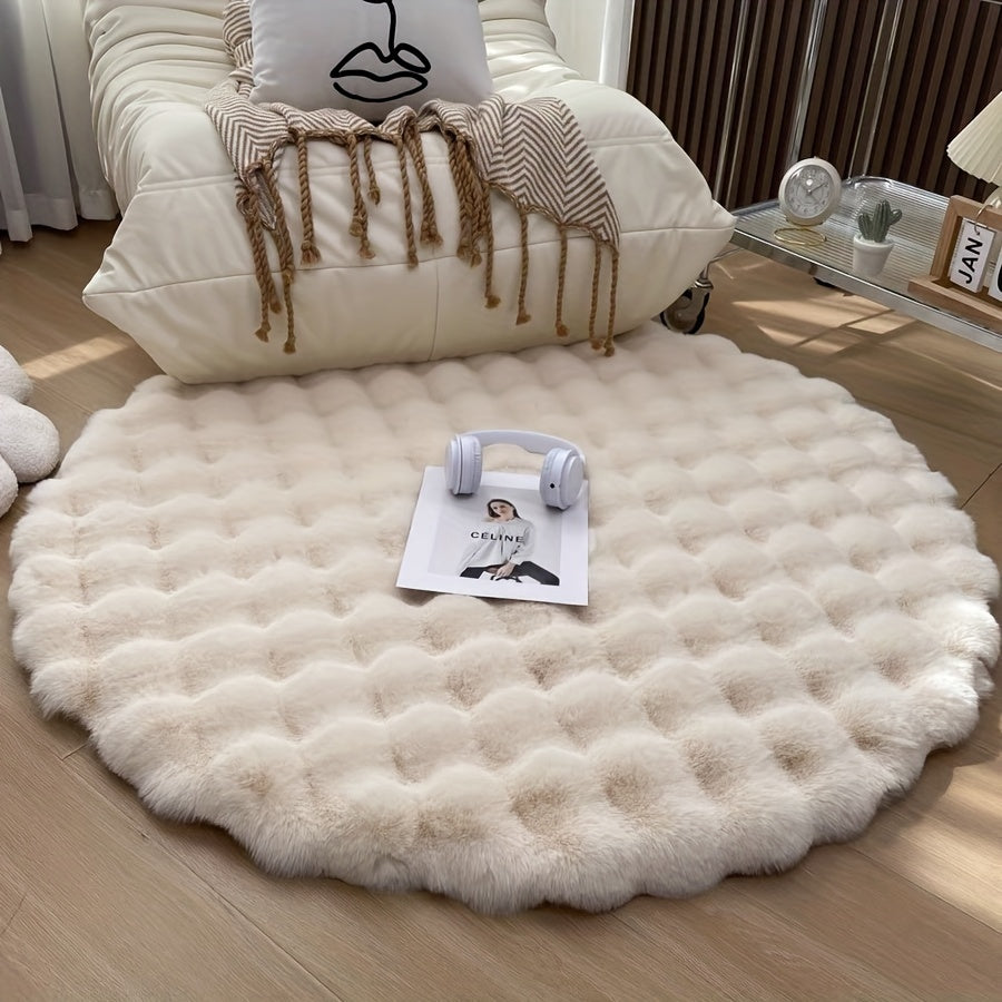 1pc Bubble Velvet Round Area Rug, Cream Style Thick Plush Carpet, Single Sofa Round Cushion, For Living Room Coffee Table Cloakroom Chair