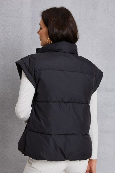 Zip Up Turtleneck Pocketed Vest Coat