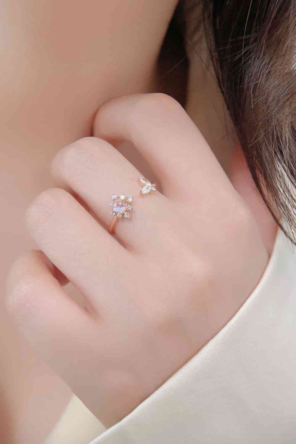 Moonstone 18K Rose Gold-Plated Open Ring