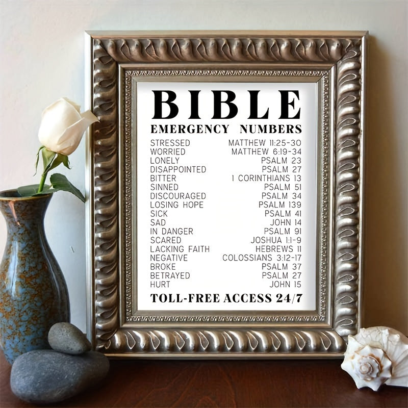 Bible Verse Emergency Numbers - Bible Verse Wall Art - Inspirational, Spiritual Typography Wall Print - Religious Gifts For Women And Men, 8x10in Unframed