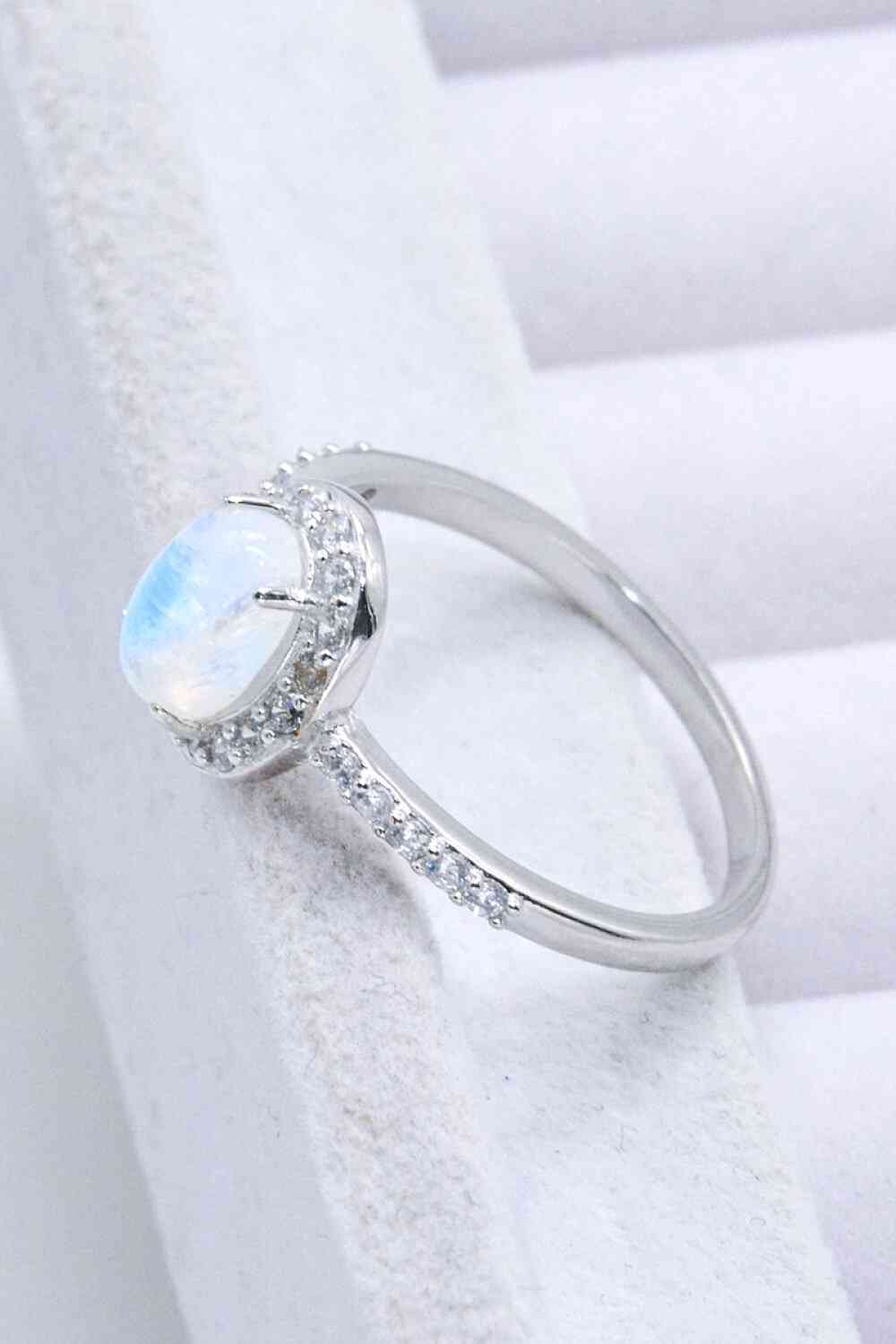 925 Sterling Silver Natural Moonstone Halo Ring