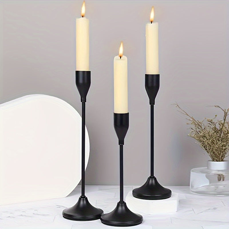 3pcs/set Elegant Candle Holder, Metal Candle Stick, Candle Holder Wedding Table Fireplace Candlestick, Mantel Party Room Decoration, Christmas Tabletop Decoration