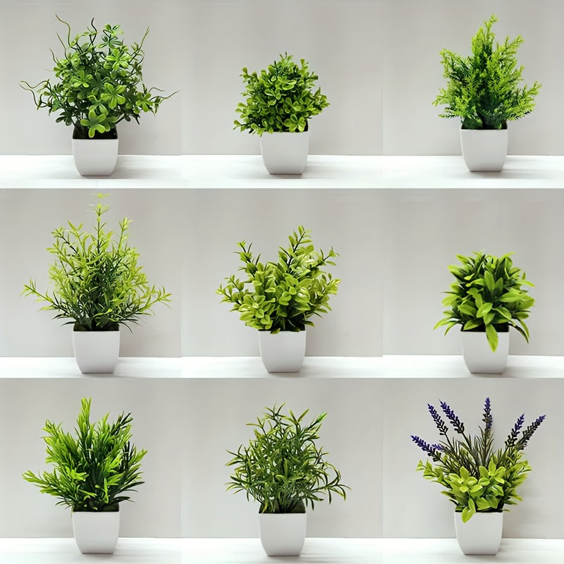 9pcs Mini Artificial Eucalyptus & Wheat Grass Plants - Perfect for Home Decorations & Office Desk!