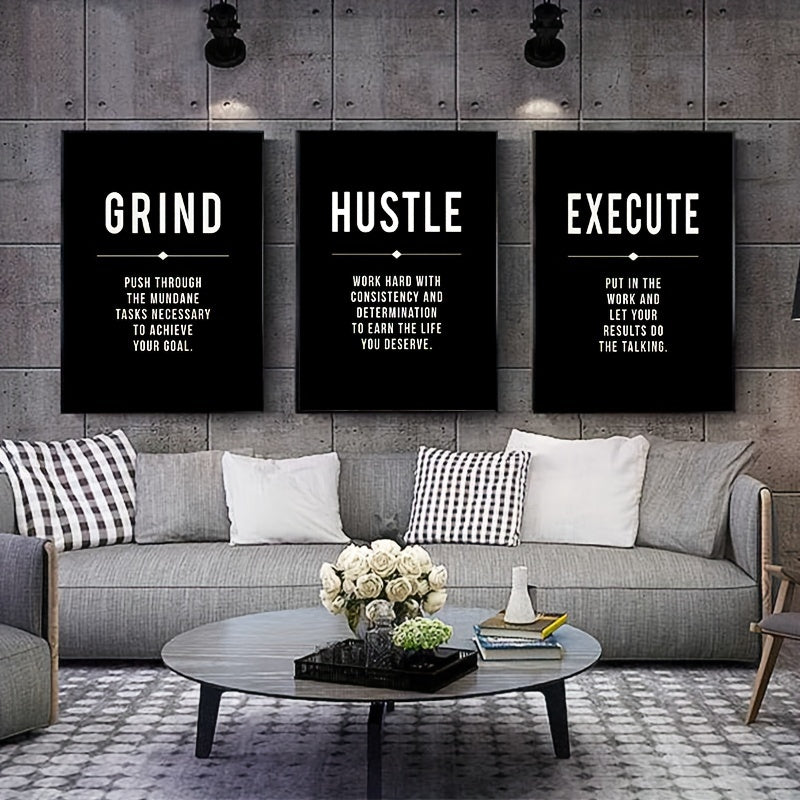 3pcs Unframed Grind Hustle Success Motivational Posters And Prints Office Decor Modern Art Entrepreneur Inspirational Oil Painting Picture No Frame