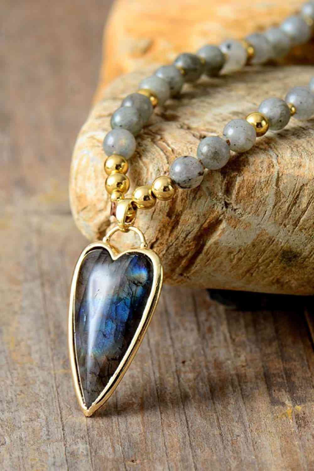 Natural Stone Pendant Beaded Necklace