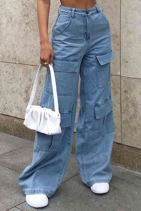 Wide Leg Knee Pocket Jeans