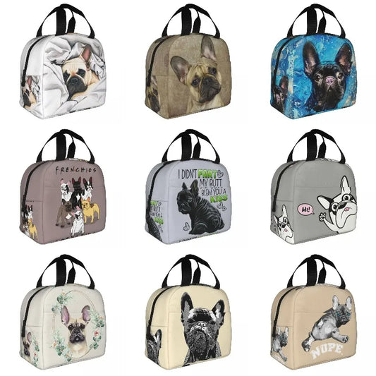 French Bulldog Lunch Bag For Work School Portable Insulated Thermal Cooler Frenchie Dog Lunch Box Women Children Warm Food Bags