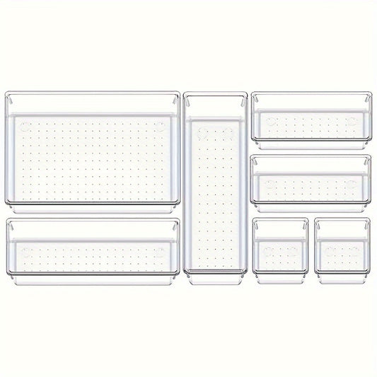 7/11/18pcs Clear Plastic Drawer Organizers Set, 4-Size Versatile Bathroom And Vanity Drawer Organizer Trays, Storage Bins For Makeup, Bedroom, Kitchen Gadgets Utensils And Office