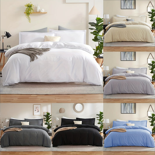 3pcs Duvet Cover Set, Solid Color Bedding Set Zipper Closure, Soft Comfortable Duvet Cover, For Bedroom, Guest Room (1*Duvet Cover + 2*Pillowcase, Without Core)