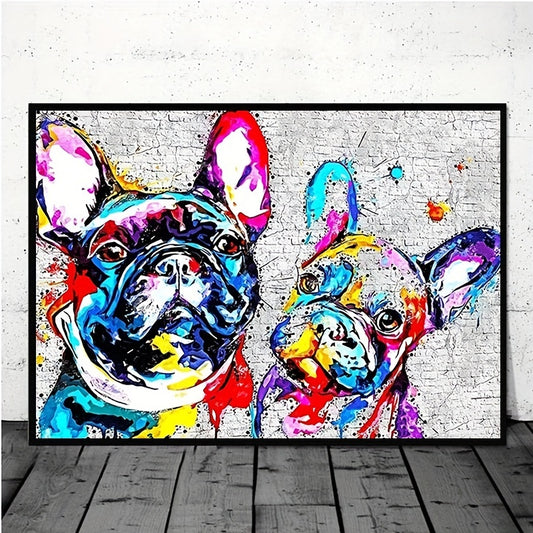 1pc Color French Bulldog Decorative Painting Abstract Animal Poster Room Wall Painting Canvas Painting Core 19.69*27.56inch Frameless