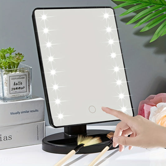 1PC 16LED USB/Battery Dual Use Makeup Mirror Light, Desktop Mirror Surface Rotatable Makeup Mirror Light 3-Speed Touch Screen Vanity Mirror, Brightness Adjustable Cosmetic Light Up Mirror, Portable Dormitory Bedroom Desktop Vanity Mirror With Light