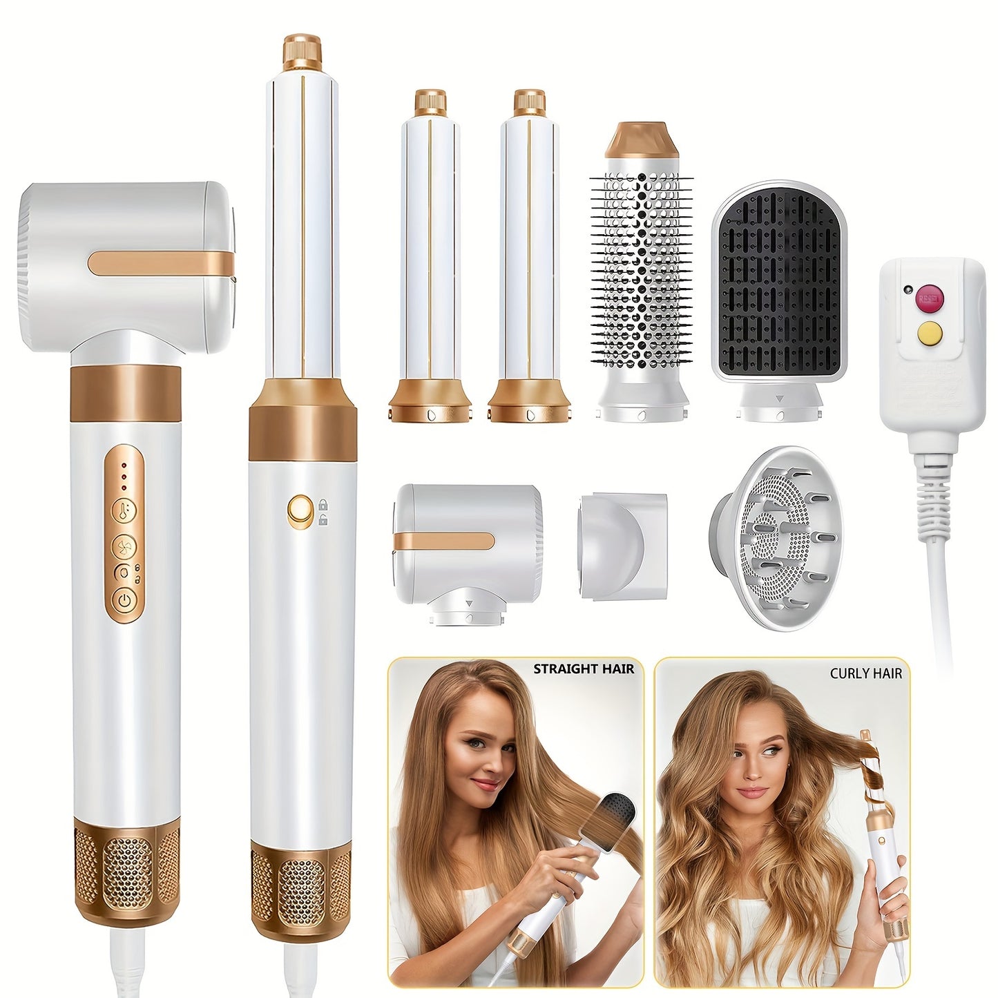 7 In 1 Hot Air Brush, Detachable Hair Dryer Brush,Powerful Hair Blow Dryer With Diffuser,Air Curler Wand,2023 Update Hair Dryer Brush Set,Hair Straightener Brush,Oval Brush,Hair Dryer With Nozzle