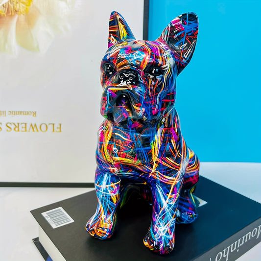 1pc Colorful Sitting French Bulldog Statue, Creative Graffiti Art Bulldog Figurine, Resin Craft Animal Sculpture Puppy Figurine Modern Home Decor Living Room Bedroom Office Desktop Decoration