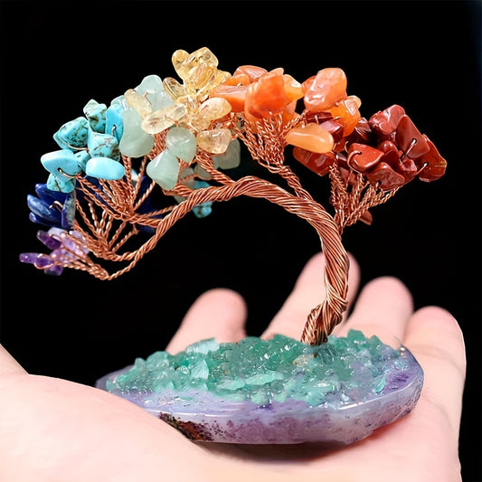 1pc Natural Reiki Crystal Healing 7 Chakra Good Luck Money Tree Crystal Tree With Agate Base - Meditation Spiritual Decor For Good Luck Wealth & Prosperity